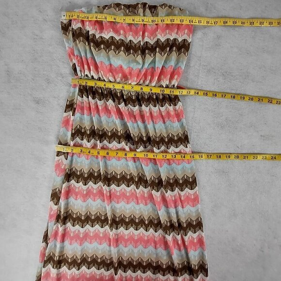 Rue 21 Women's Coral & Brown Geo Stripe Strapless Maxi Dress Size L - Picture 7 of 11